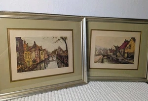 Pair Vintage European Village Framed Prints – Framed Àrt  - Picture 1 of 13