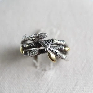 Stephen Dweck Diamonds Sterling 925 Silver /Gold Triple Branch Ring Band Size 8 - Picture 1 of 11