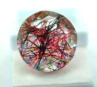 Certified 100 Ct Multi-Color Needle Rutilated Quartz ROUND Cut Loose AG Gemstone - Image 1 of 4