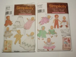 Lot 2 Simplicity Baby Doll Clothes Pattern 3 Sizes 5215 4707 UNCUT FF - Picture 1 of 6