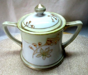 Azúcar Nippon con Tapa Repujado Floral Borde Dorado Doble Manija De Colección 4" de alto - Imagen 1 de 6