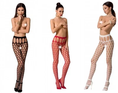PASSION OUVERT STRUMPFHOSE SCHWARZ ROT WEISS  offen clubwear gogo netz - Bild 1 von 4