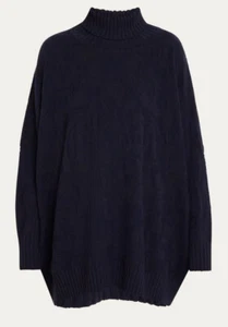 Eskandar Dark Navy Roll Neck 100% Cashmere Pullover Sweater One Size O/S NWT - Picture 1 of 10