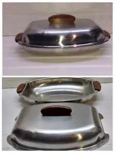 Denmark Danish Stainless Steel Covered Bowl Serving Dish Tray Teak Handle 8x7x1 - Picture 1 of 10