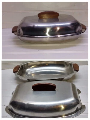 Denmark Danish Stainless Steel Covered Bowl Serving Dish Tray Teak Handle 8x7x1 - Image 1 of 4