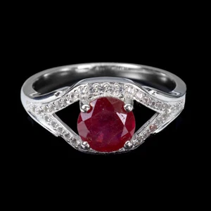 925 Sterling Silver Ring Round Ruby 7mm Topaz Natural Gemstone Jewelry Size 9 - Picture 1 of 14