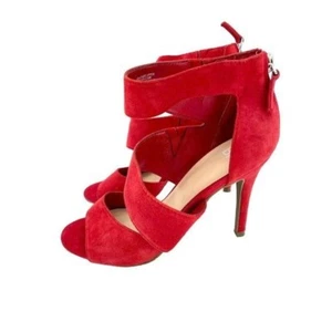 BP. Heels Red Suede Leather Allie Strappy Sandals Stiletto Shoes SZ 7 SH03 - Picture 1 of 9