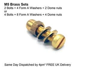 M5 Solid Brass SETS Bolts 10- 50mm Length + Washers + Dome Nuts  Pack of 2 or 4  - Picture 1 of 6