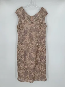 Alex Evenings Blush Mauve Floral Sequin Cocktail V Neck Sheath Dress Sz 16 - Picture 1 of 7