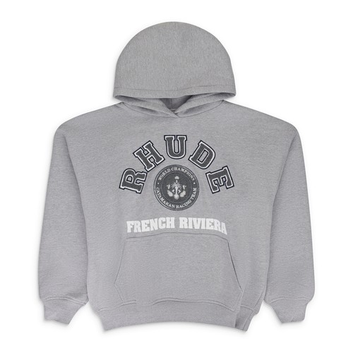 FELPA CON CAPPUCCIO NUOVA CON ETICHETTE RHUDE HEATHER GRIGIO RHUDE RIVIERA FRANCESE PATCH TAGLIA S $635