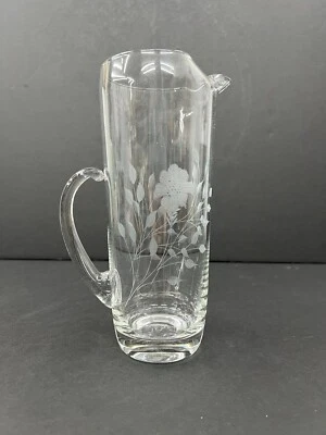 Jarro Martini de Vidro Floral Gravado Cristal 11" Feito na Romênia Cabo Aplicado - Imagem 1 de 4