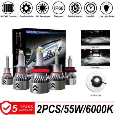 2X 360° 8-Sides H1/H7/H8 H9 H11/9005/9006 LED Headlight 110W 6000K 15000LM Bulbs - Image 1 of 4