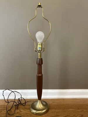 VTG MCM Table Lamp Danish Mid Century Modern Art Deco Teak Brass Works Wood - Image 1 of 4