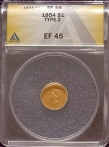 Dólar de oro tipo 2 1854, ANACS XF-45 - Imagen 1 de 4