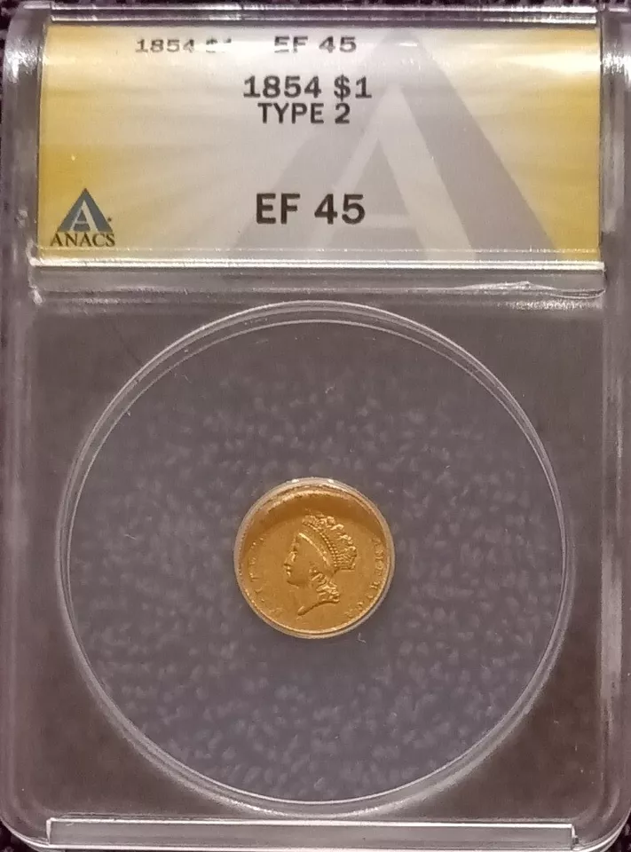 1854 Type 2 Gold dollar, ANACS XF-45 - Image 1 of 4