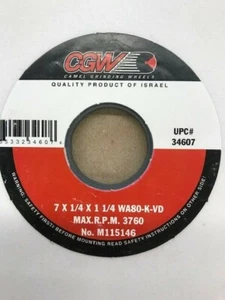 7" x 1/4" x 1-1/4" 80K SURFACE GRINDING WHEEL WHITE ALUMINUM OXIDE CGW #34607 - Picture 1 of 4