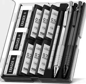 2PCS Metal Mechanical Pencils Set with Case, 0.5Mm & 0.7 Mm Artist Pencil with 6 - Picture 1 of 7