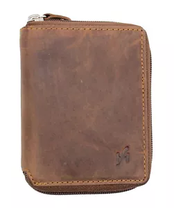 Starhide Men RFID BLOCKING Real Distressed Leather Zipper Wallet Purse 720 Brown - Picture 1 of 6