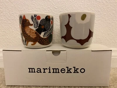 NUEVO Juego de 2 tazas de café Marimekko "Unikko" 200 ml Ketunmaraj y vino tinto oliva Foto 1 de 4
