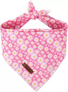 Spring Dog Bandanas Girl Pink Daisy Cotton Washable Comfortable Triangle Dog Sca - Picture 1 of 5