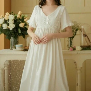 Damen-Nachtkleid mit ausgestellten Ärmeln und Rüschen Lolita Nachtwäsche locker viktorianisch - Bild 1 von 12