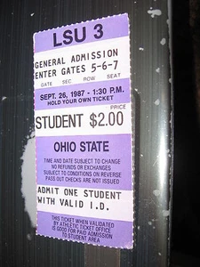 1987 Ticket stub Vintage LSU TIGERS vs ohio state buckesyes sept 26 - Picture 1 of 2