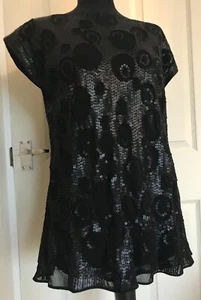 Next Signature top size 14 black lined tshirt black sequins and beading - Picture 1 of 12