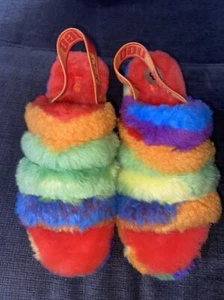 UGG Fluff Yeah Slide Cali Collage Rainbow Pride Size 8 -NEW - Picture 1 of 8