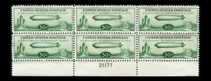 EE. UU. #C18; 50¢ ZEPELÍN CHICAGO, VF-OG-LH, PLACA INFERIOR # BLOQUE DE SEIS, CV $475 - Imagen 1 de 2