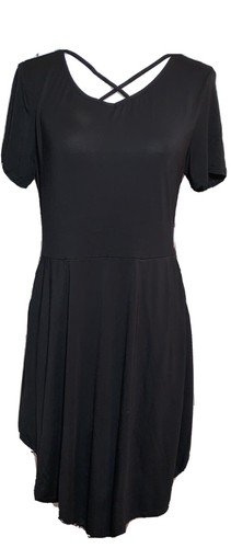 MIU MIU Abito da donna Se Miu grande nero manica corta collo rotondo con tasche poli spandex