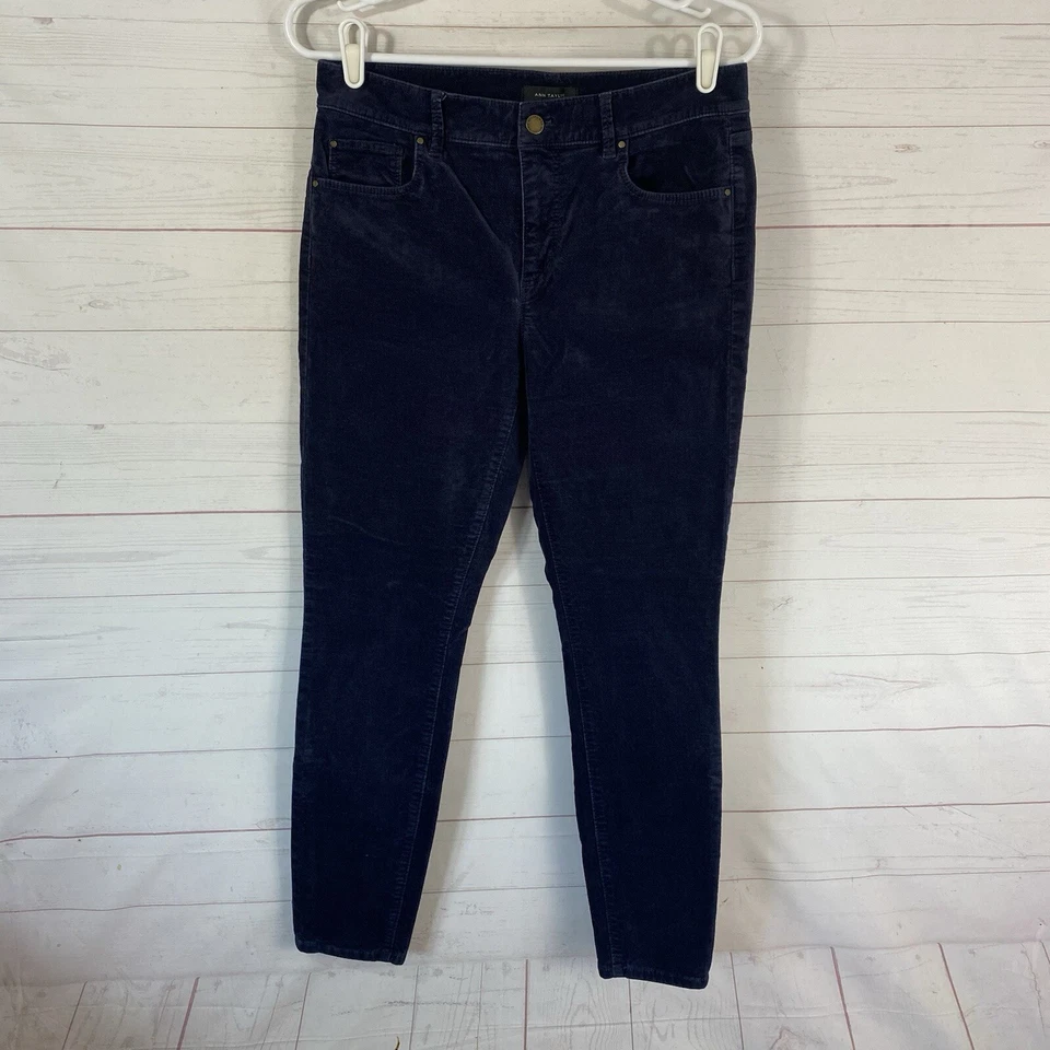 Pantalones de terciopelo Ann Taylor para mujer ajustados calce moderno talla 6 azul elástico 29x27 Foto 1 de 4