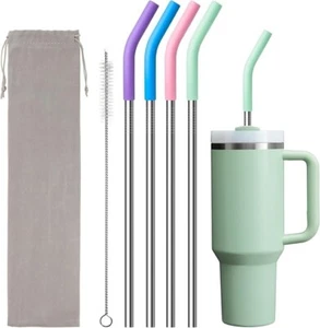 Extra Long Reusable Straws for 40 oz Tumbler, Metal Straws with Silicone Tips... - Picture 1 of 3