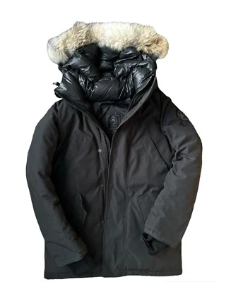 Parka Canada Goose para hombre Edgewood pequeña S ribete piel etiqueta negra color negro 3408 MB Foto 1 de 4