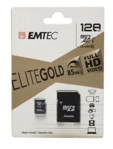 Emtec Micro-SD XC Class10 Elite Gold 128GB 85MBs Full HD Video + SD Card Adapter - Picture 1 of 2