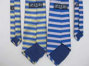 2 Mens Handmade Neck Ties PINK by Thomas Pink 100% Silk Striped London - Picture 1 of 7