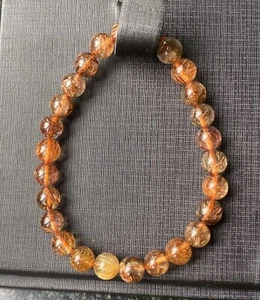 7.2mm Natural Copper Brown Rutilated Crystal Super Energetic Bracelet - Picture 1 of 3