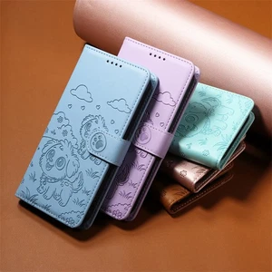 Phone Cover for Samsung S25 S24 S23 A16 A06 A54 A15 Dog Embossing Wallet Case - Picture 1 of 16