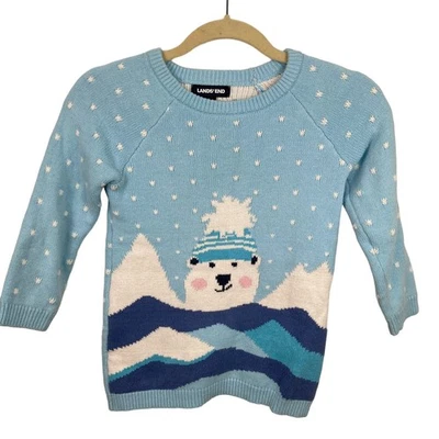 Lands End Niños 5-6 Azul Oso Polar Novedad Gráfico Tejido Suéter Invierno Vacaciones Foto 1 de 4