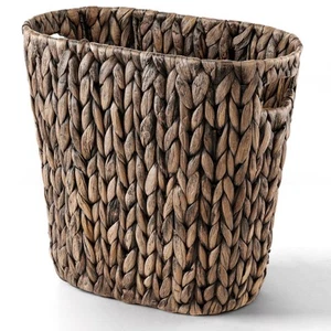 3.2 Gallons Wicker Woven Waste Basket - Black Water Hyacinth Trash Can with H... - Picture 1 of 7