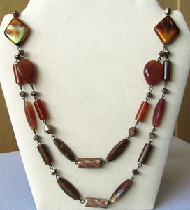 VINTAGE 38" LONG ORANGE BROWN CARNELIAN (?) STONE NECKLACE - Picture 1 of 9