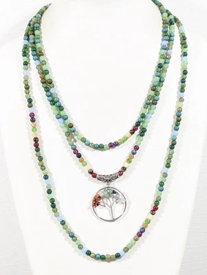 Collar Babero Boho Verde Cuentas Árbol de la Vida Piedras Preciosas Chip Capas Festival Foto 1 de 4