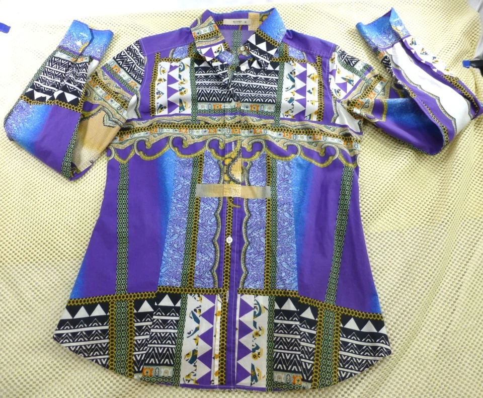 Camisa Etro Multicolor Tribal Geométrica y Estampado de Cachemira Abotonada Hecha en Italia Foto 1 de 4