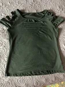 Damen T-Shirt Schwarz Stretch Kurzarm Stylisch Cutout M - Bild 1 von 4