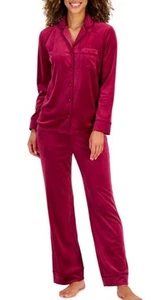 INC International Concepts Velour Notch Collar Plush Pajama Set Rhodolite XL - Picture 1 of 7
