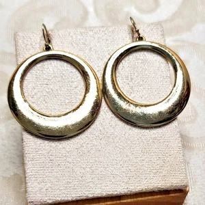 CHICO’S Vintage Gold Tone Hoop Earrings Textured Statement Dangle - Picture 1 of 6