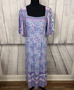Maxi abito donna THML Anthropologie viola grande scollo quadrato floreale manica a sbuffo - Foto 1 di 7