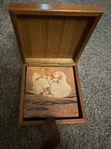 Vintage Wooden Goose Themed Coaster Box, Set of 6 Matching Coasters. - Picture 1 of 8
