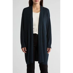 Eileen Fisher Ribbed Cardigan Womens Size Small Black Long Quiet Luxury Capsule - Picture 1 of 8