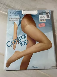 JC PENNEY CONTROL TOP SUPER SHAPER PANTIHOSE White 80 LONG SHEER TOE NUDE HEEL - Picture 1 of 7