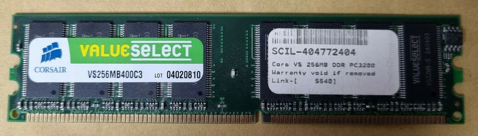 Corsair VS256MB400C3 (256MB DDR PC3200U 400MHz DIMM 184-pin 8-Chip) Memory - Image 1 of 1